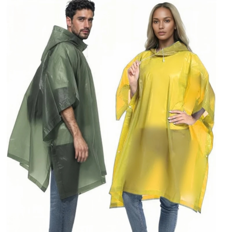 Commuting By Bike - Reusable Raincoat with Drawstring Hood Waterproof